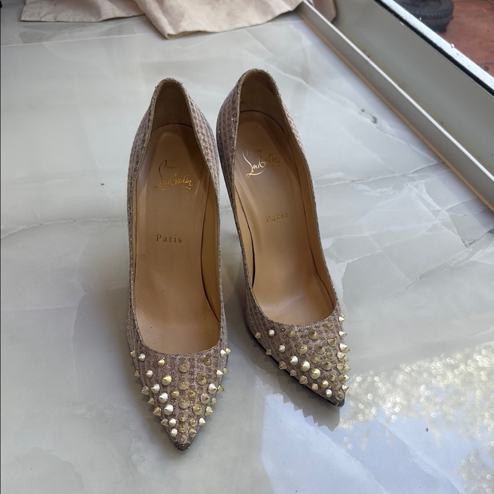 Christian Louboutin Tan Studded Heels
